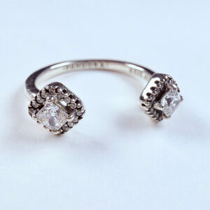 Pandora Square Cubic Zirconia CZ Sparkle Sterling Silver 925 ALE Open Ring